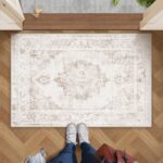 Area Rug 2x3 Vintage Rug: Small Washable Indoor Medallion Entryway Rug Low Pile Distressed Floor Carpet Retro Accent Doormat for Bedroom Bathroom Hallway Kitchen Home Office(Beige, 2'x3')