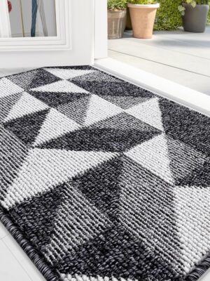 Door Mat Indoor Entrance Washable 32x20, Odor-Free Low-Profile Front Back Geometric Doormat, Absorbent Resist Dirt Entry Carpet, Easy to Clean Sturdy Inside Floor Mats for Entryway, Black