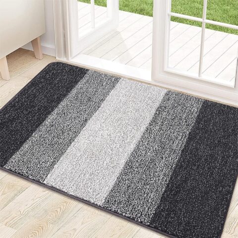 Indoor Door Mat, 32x20 Non-Slip Absorbent Dirt Trapper Entrance Mat, Low-Profile Washable Inside Floor Mat, Sturdy Soft Entry Doormats for Entryway, Grey