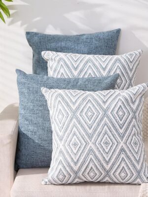 Decorative Throw Pillow Covers Set of 4 Square Couch Pillows Linen Cushion Cover for Couch Sofa Living Room, 18"x18" inches, Blue
