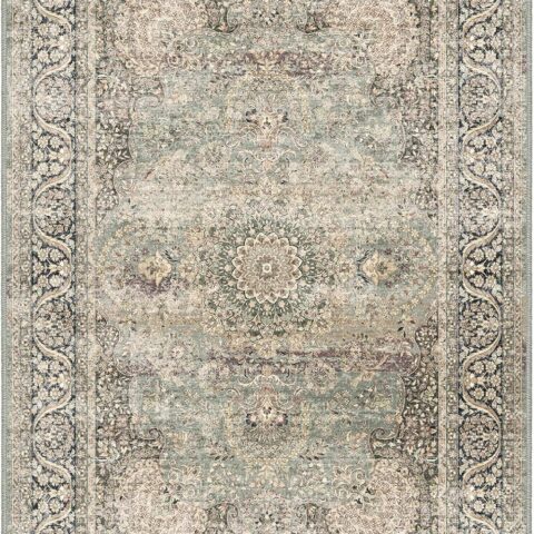2x3 Washable Area Rug Indoor Entryway Vintage Rug Print Rug Low-Pile Floor Carpet for Indoor Front Entrance Kitchen Bathroom, Olive Charcoal