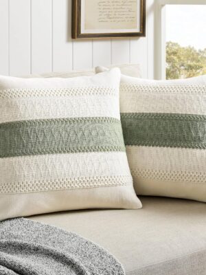 2 Packs Cotton Boho Throw Pillow Covers 18x18 Inch Contrast Green, Soft Farmhouse Decorative Couch Pillow Cases Sage Green Cushion Covers for Sofa Bed Living Room Home Decor