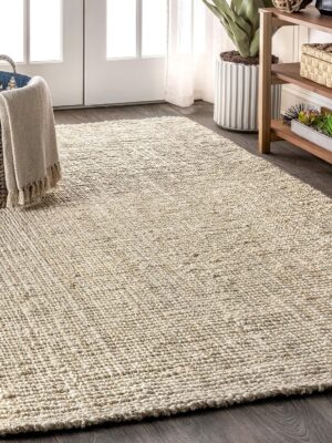 Hand Woven Chunky Jute Light Ivory 8 ft. x 10 ft. Area-Rug, Farmhouse, Easy-Cleaning, for Bedroom, Kitchen, Living Room,