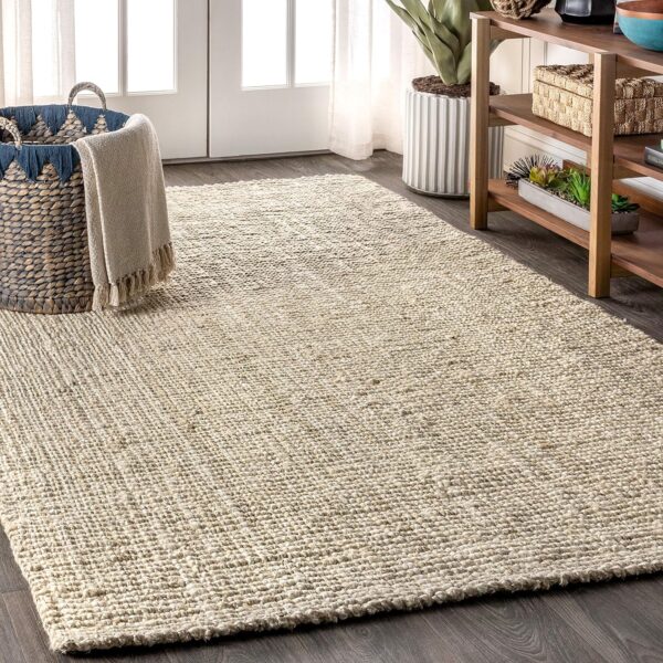 Hand Woven Chunky Jute Light Ivory 8 ft. x 10 ft. Area-Rug, Farmhouse, Easy-Cleaning, for Bedroom, Kitchen, Living Room,